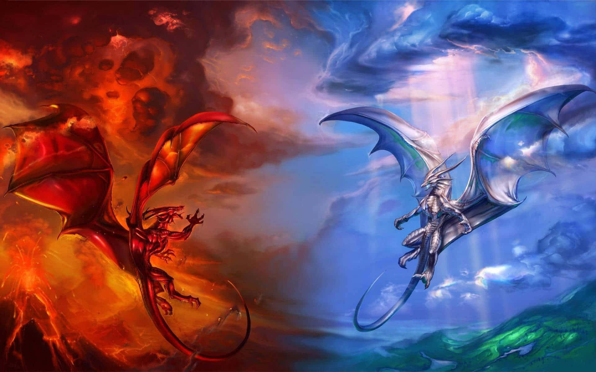 Epic Fantasy Dragon Battle Wallpaper