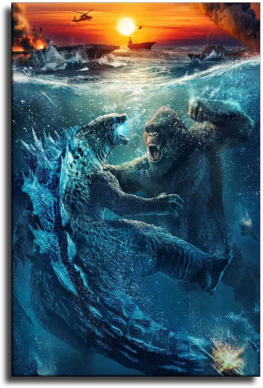 Epische Godzillavs Kong Strijd Op Zee Achtergrond