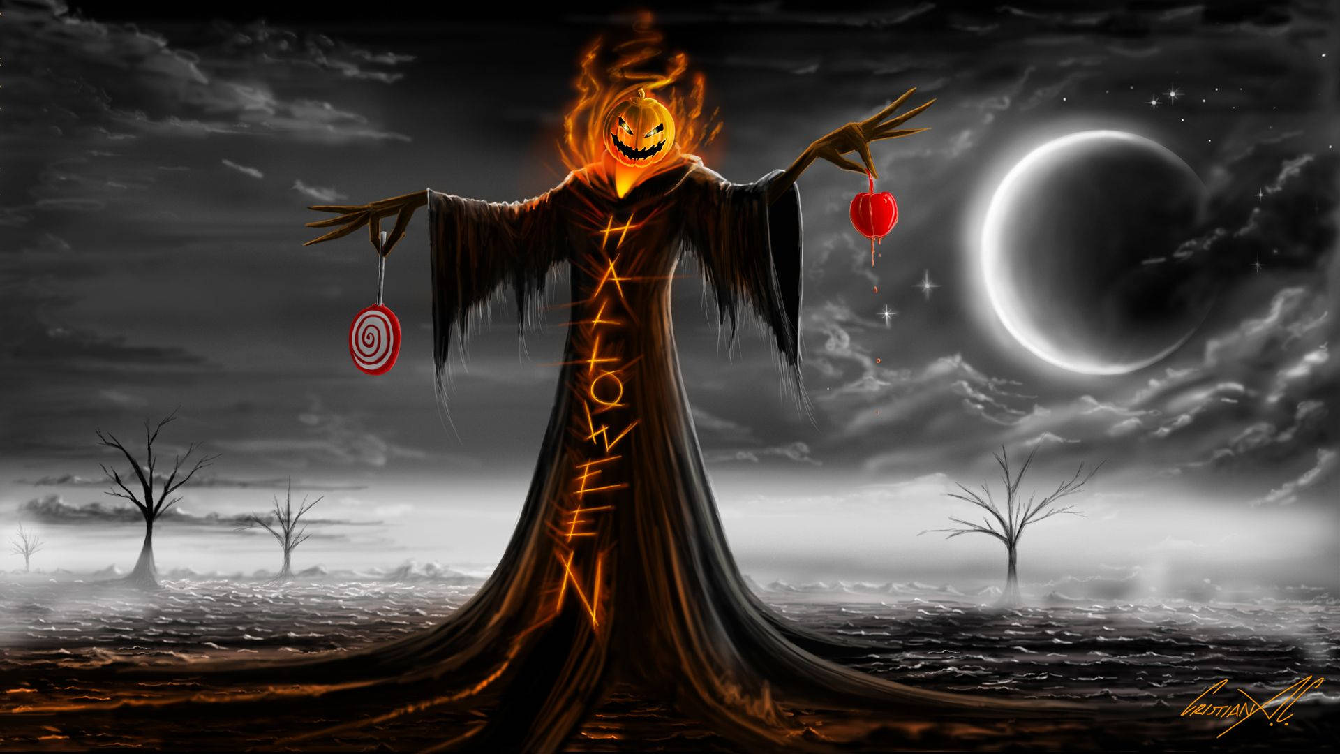 Epic Halloween Scarecrow Desktop Wallpaper