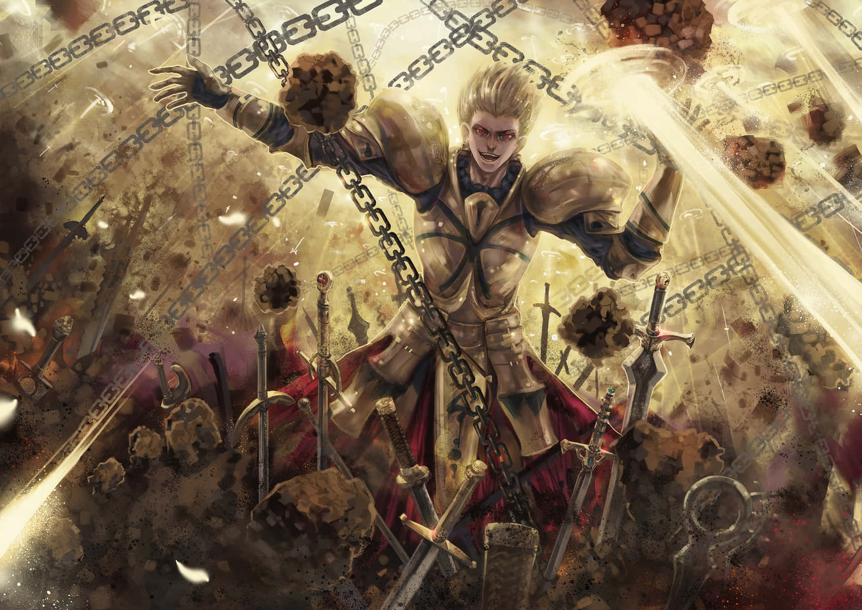 Epic King Gilgamesh In Action On Fate Grand Order Wallpaper