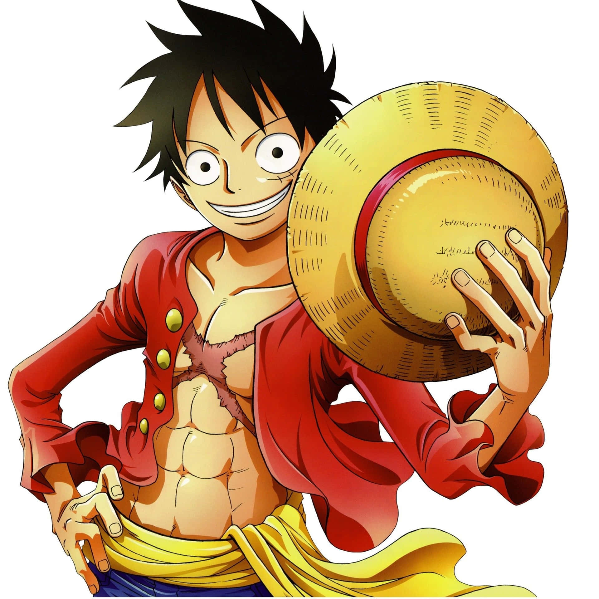 Epic Luffy One Piece Holding Straw Hat Wallpaper