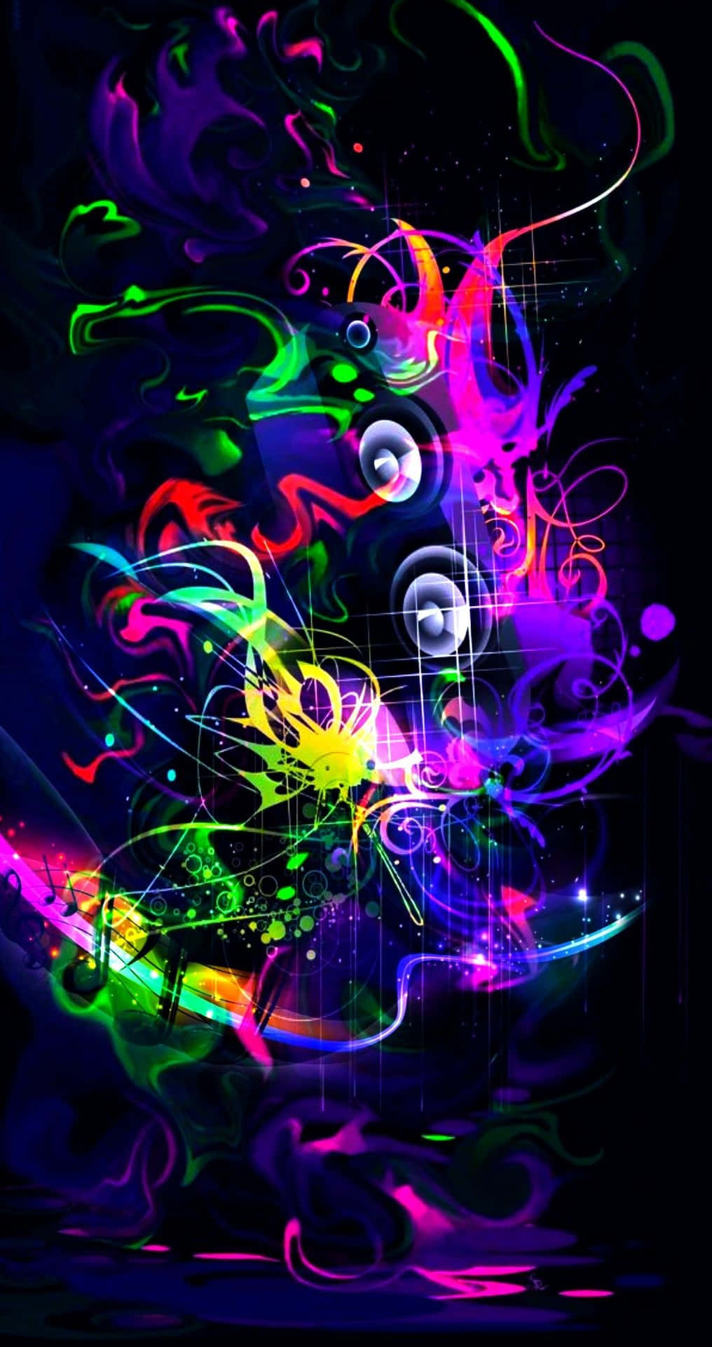 A Colorful Abstract Painting With A Black Background Wallpaper