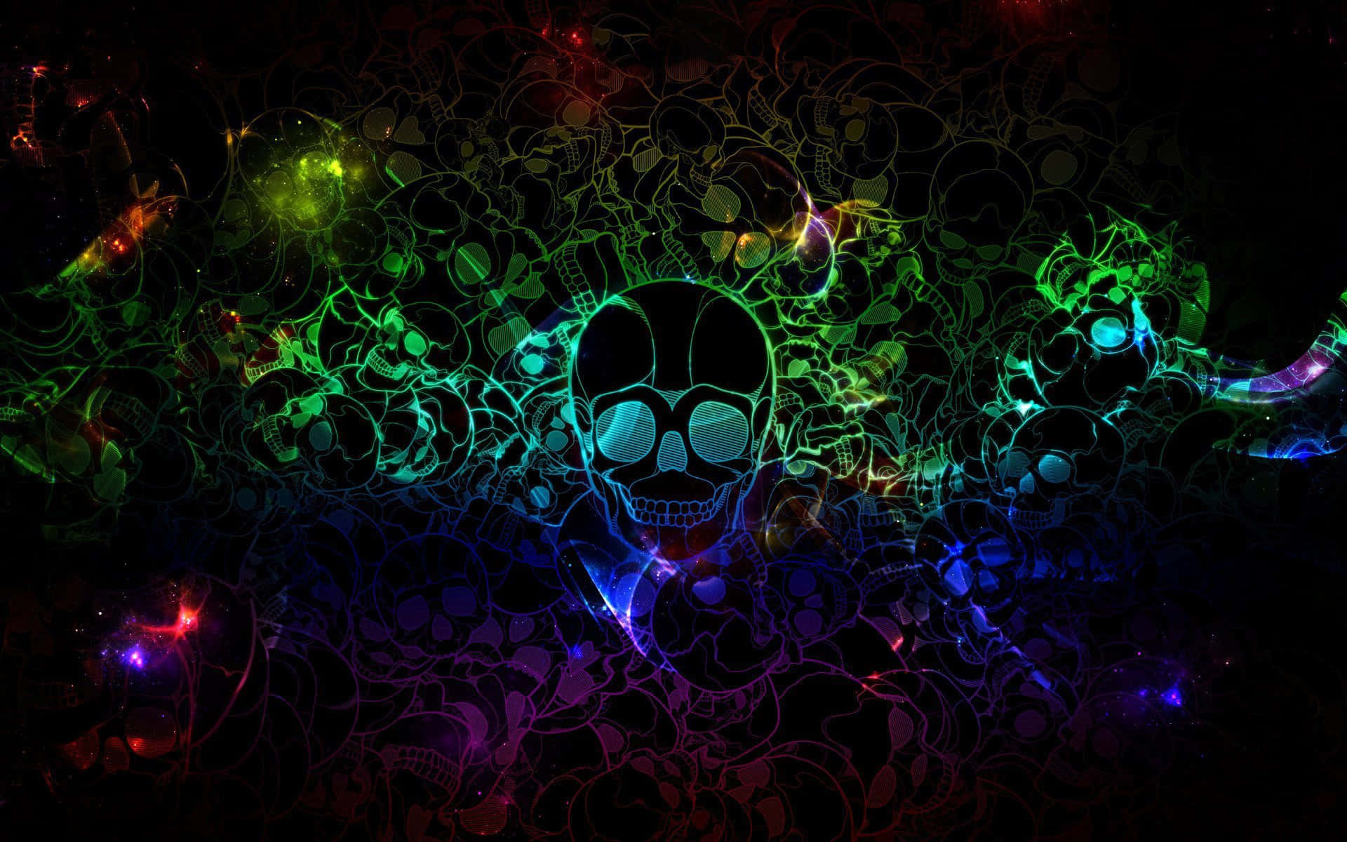 A Colorful Skull With Glowing Lights On It Wallpaper