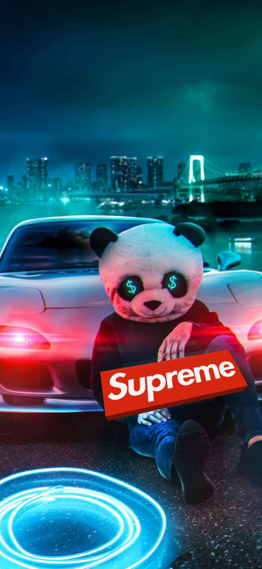 Download Epic Red Supreme With Panda Wallpaper