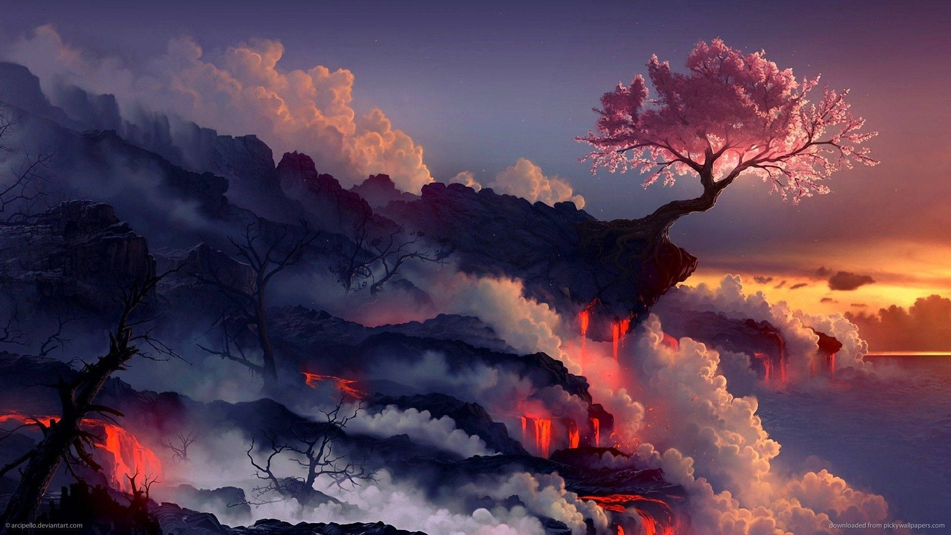 Epic Scenery With Lava Wallpaper