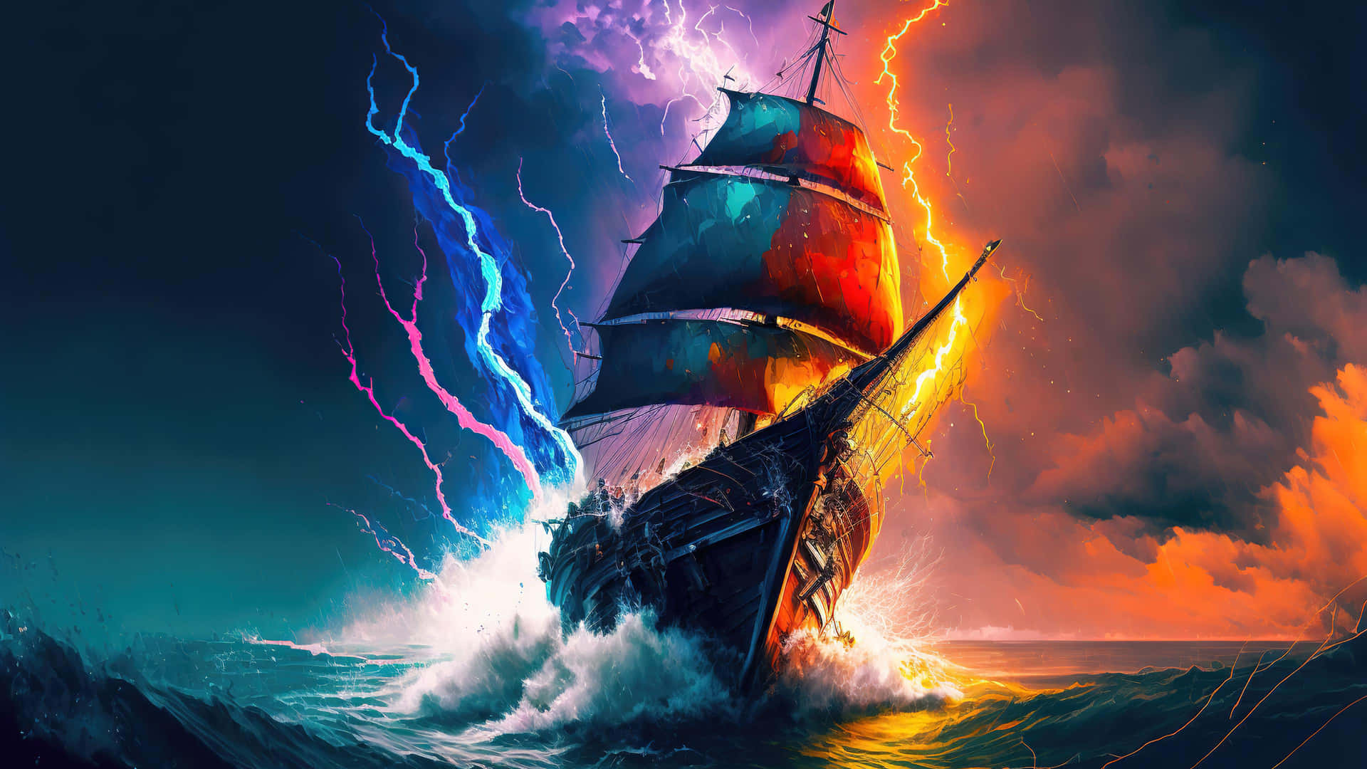 Epic_ Sea_ Storm_and_ Sailing_ Ship Wallpaper
