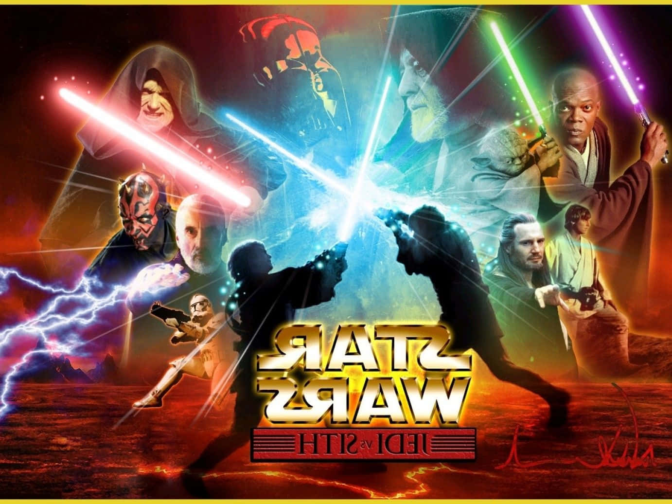Epic Showdown Between Jedi And Sith In The Star Wars Universe Wallpaper