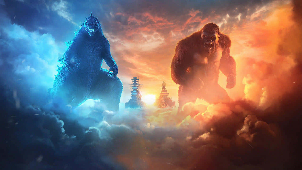 Epische Showdown Godzillavs Kong Achtergrond