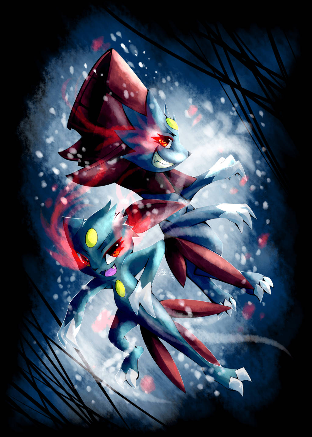 Epic Sneasel And Weavile Back To Back Wallpaper