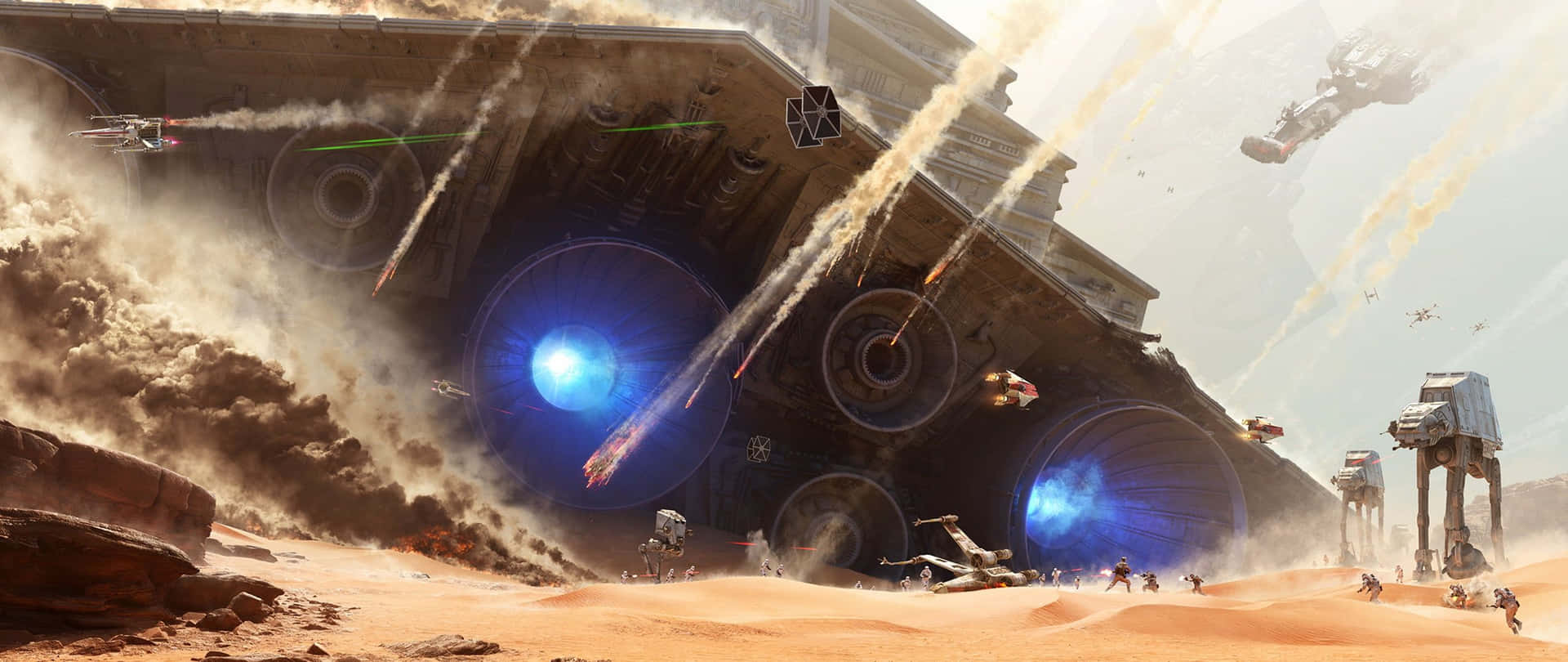 Epic_ Space_ Battle_ Desert_ Crash_ Scene Wallpaper