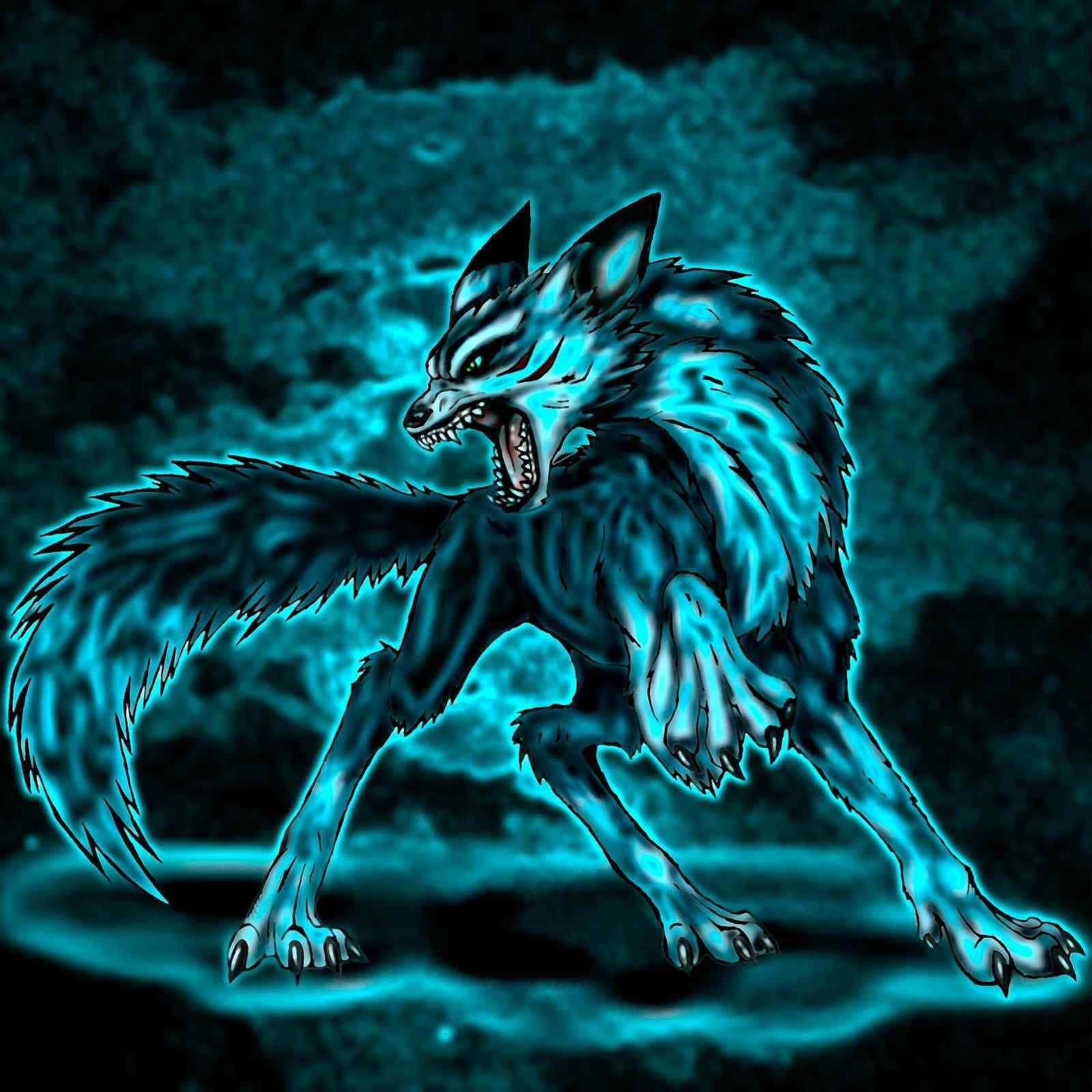 An epic wolf howling in the night. Wallpaper