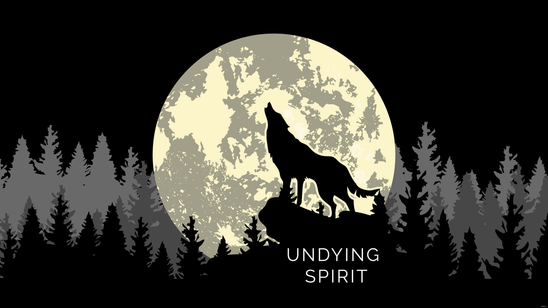 A magnificent wolf standing in a vast forest. Wallpaper