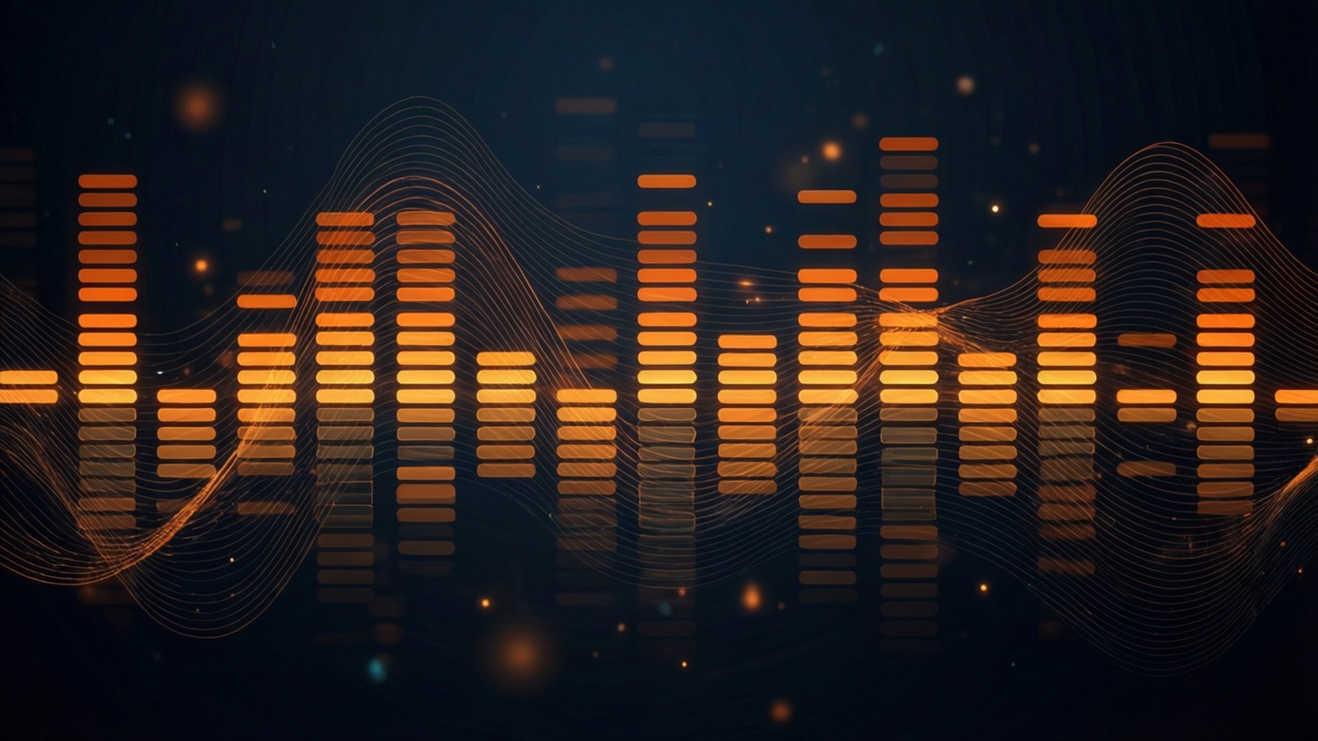 Amazon Music equalizer bars with waves, dark background.