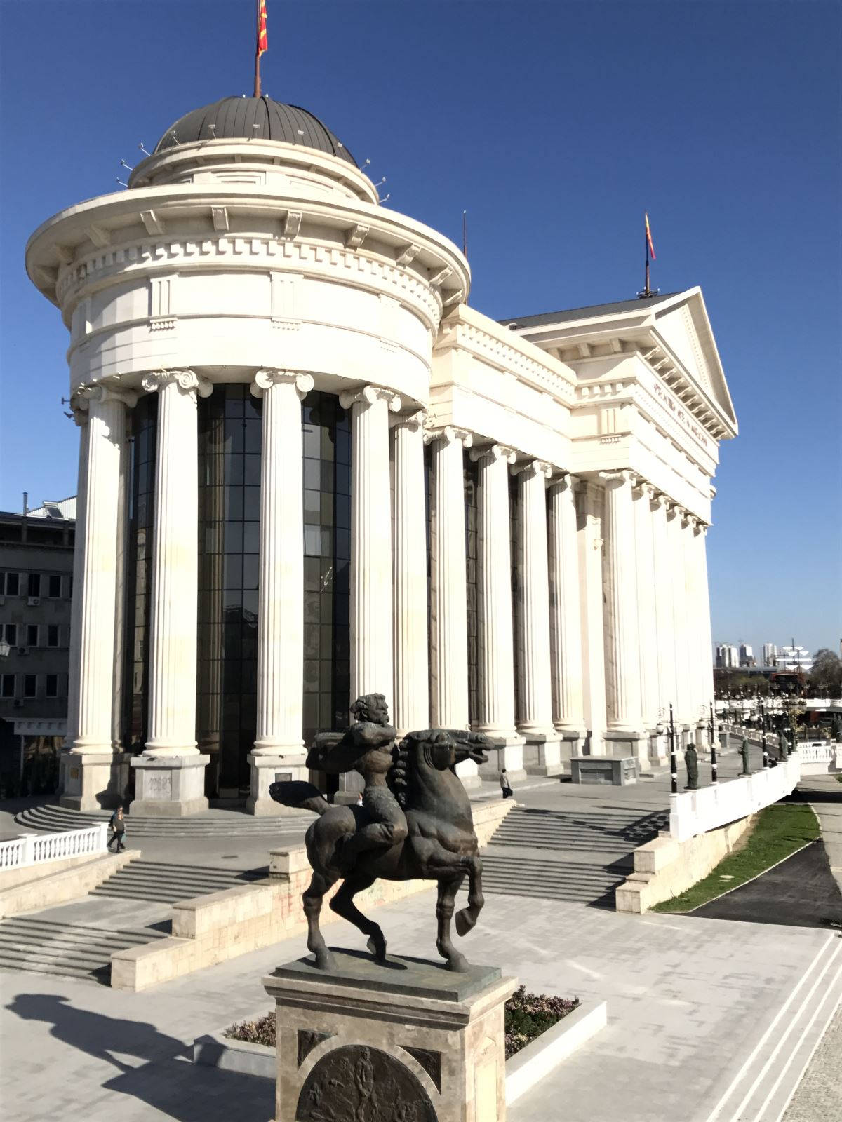 Equestrian Statue In North Macedonia Background