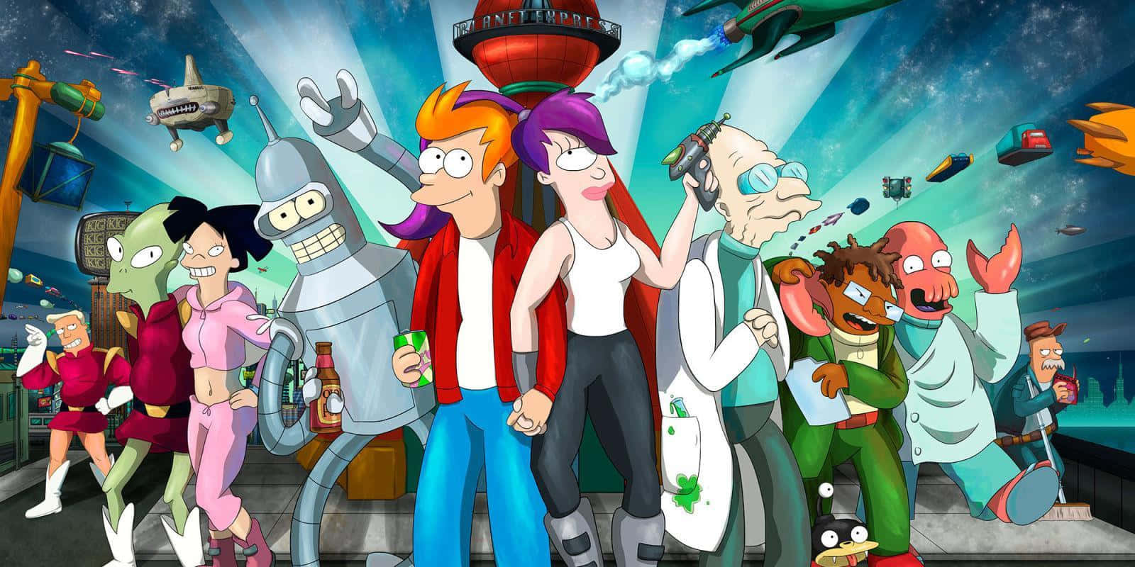 Equipaggiodi Futurama Che Esplora Lo Spazio