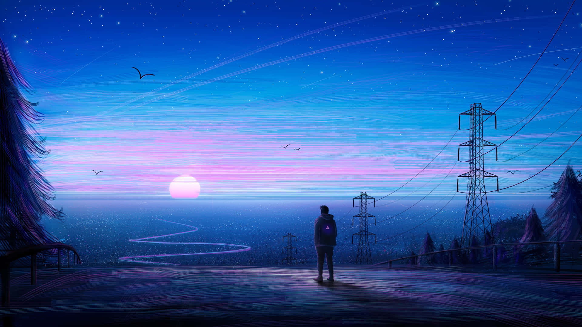 A Person Is Standing On A Road Looking At The Sky Wallpaper