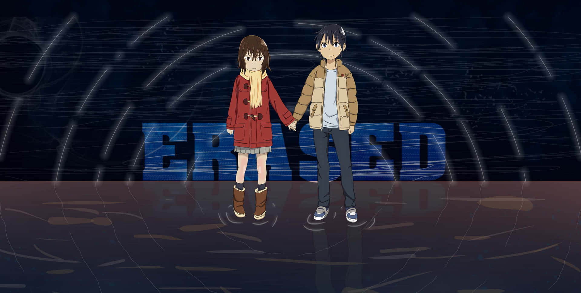 Erased Anime Characters Holding Hands Wallpaper