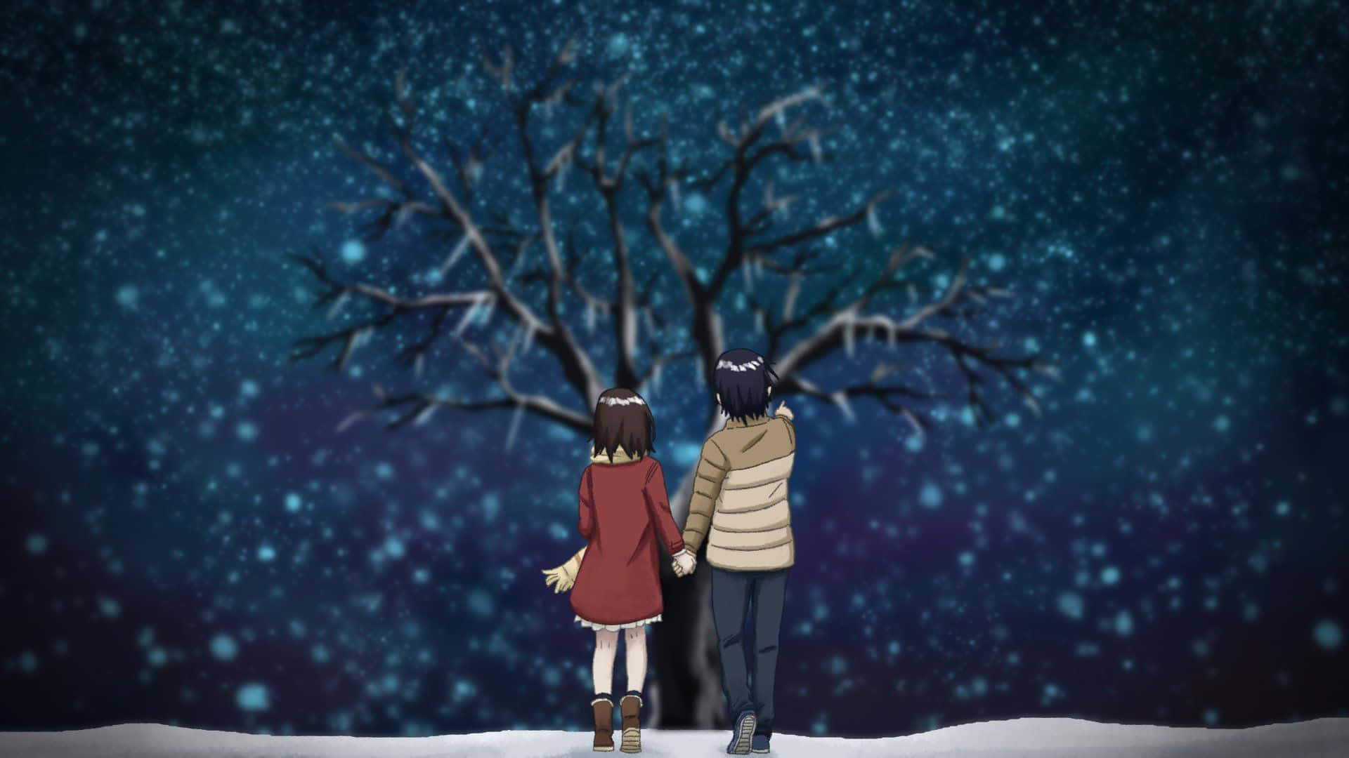 Erased Anime - Enchanting Frozen Christmas Tree Scene Wallpaper