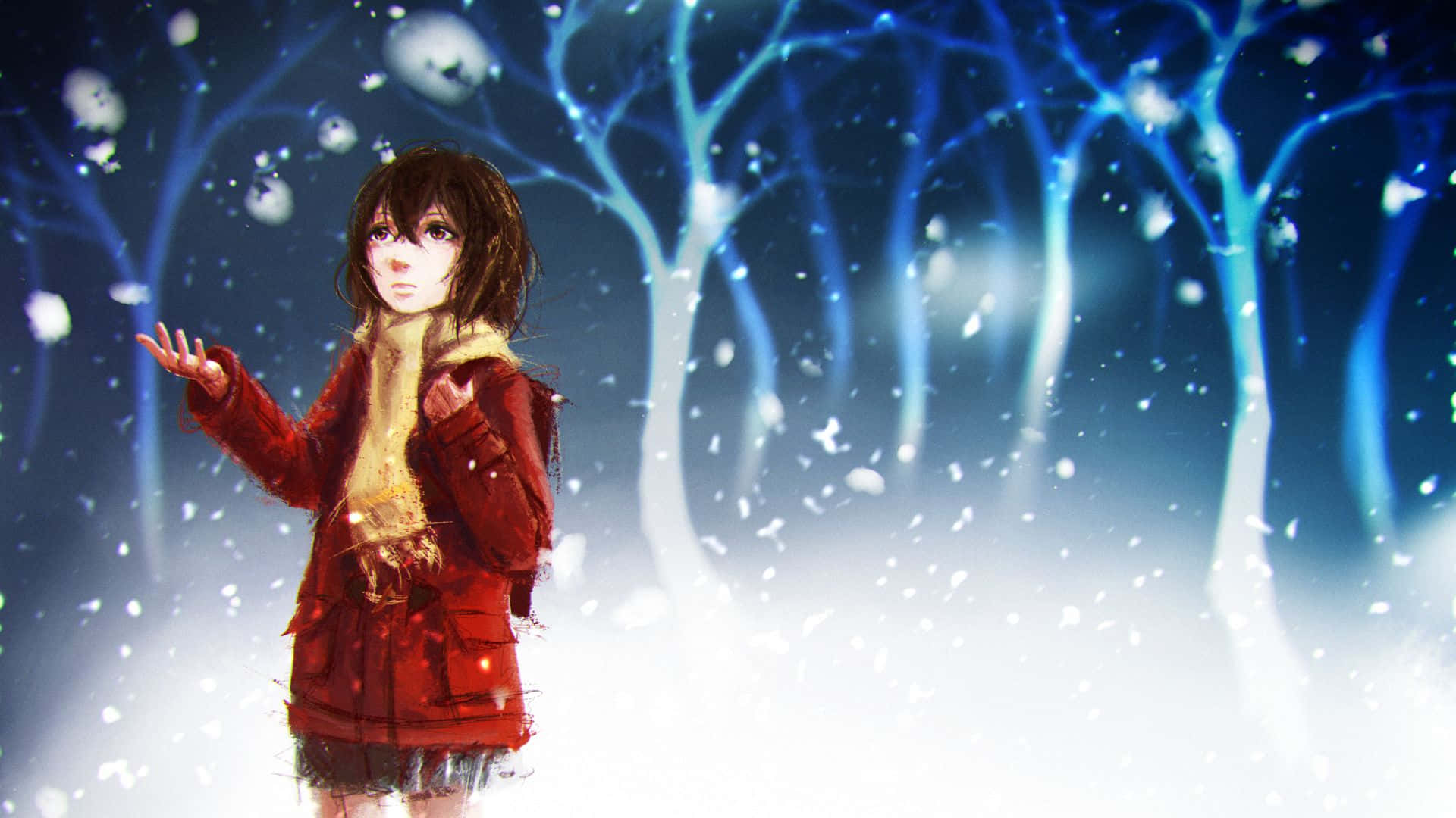 Slettet Anime Kayo Hinazuki Vinter Snefelt Hang-Ud Baggrund Tapet Wallpaper