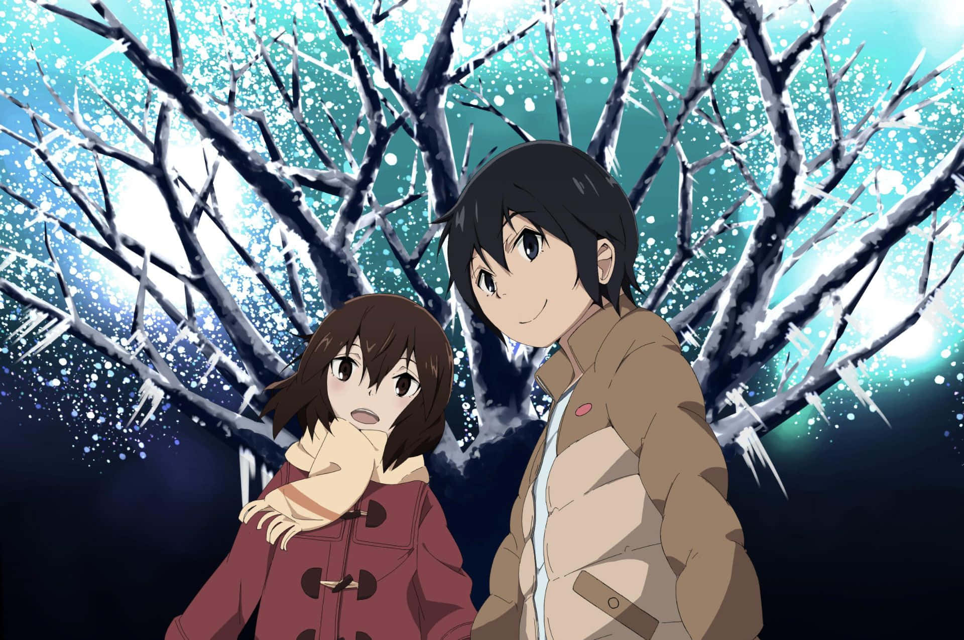 HD wallpaper male and female anime characters on road with snow ERASED  Boku Dake Ga Inai Machi  Wallpaper Flare