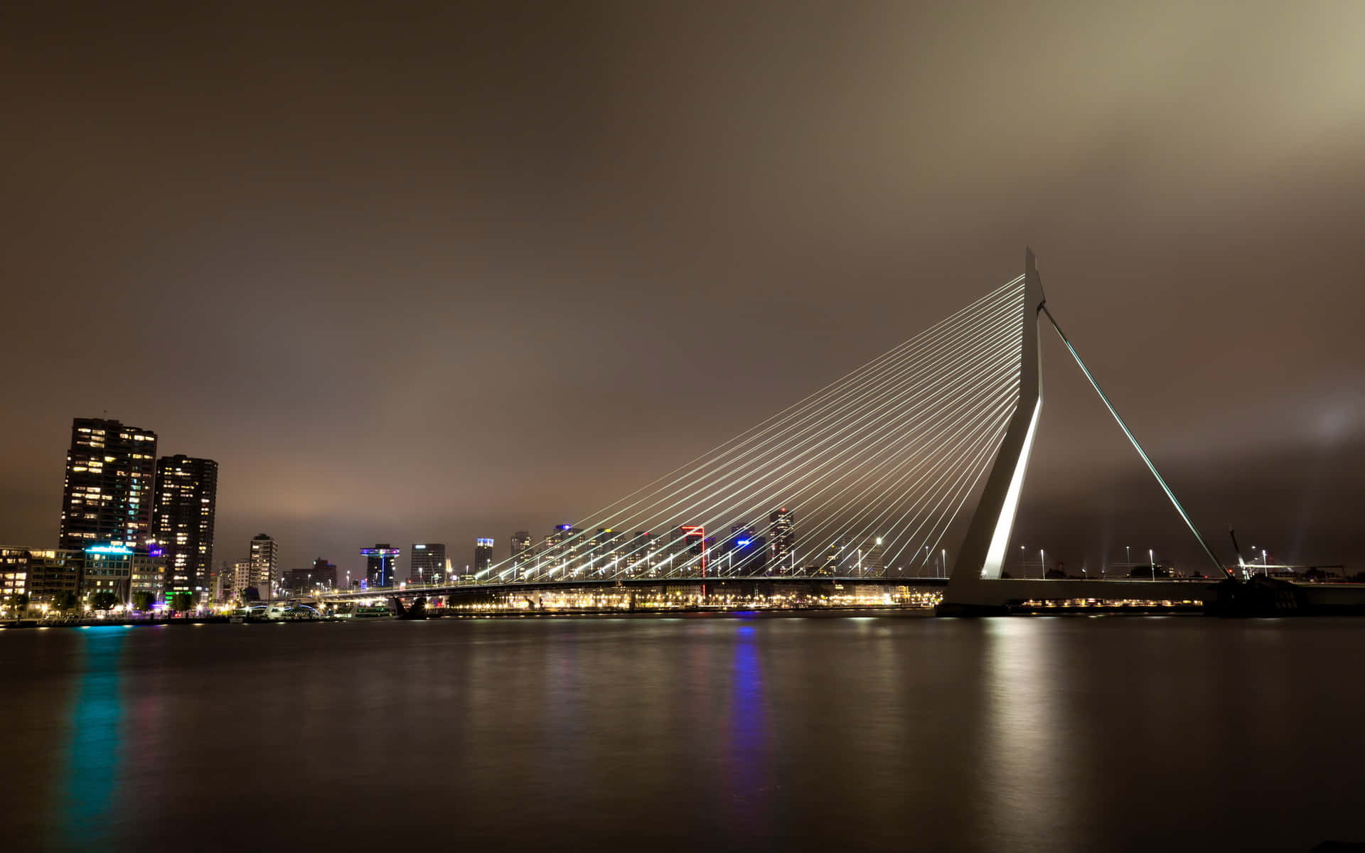 Erasmus Bridge Night Lights Rotterdam Wallpaper