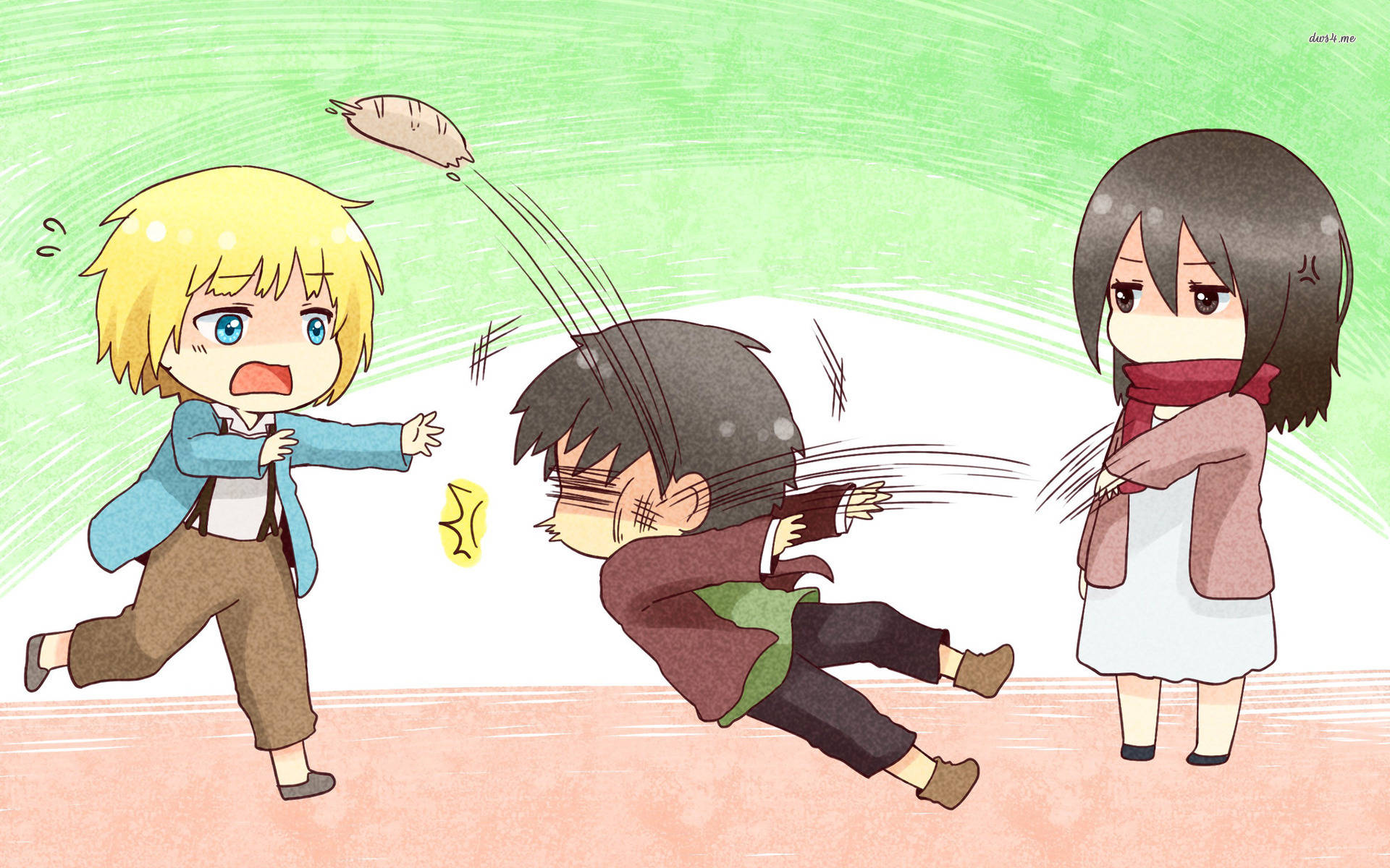 Eren Armin Mikasa Cute Fight Wallpaper