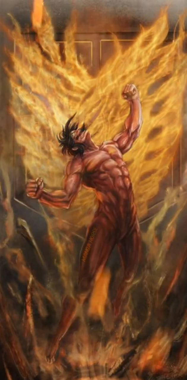 Eren Titan In Flames Wallpaper