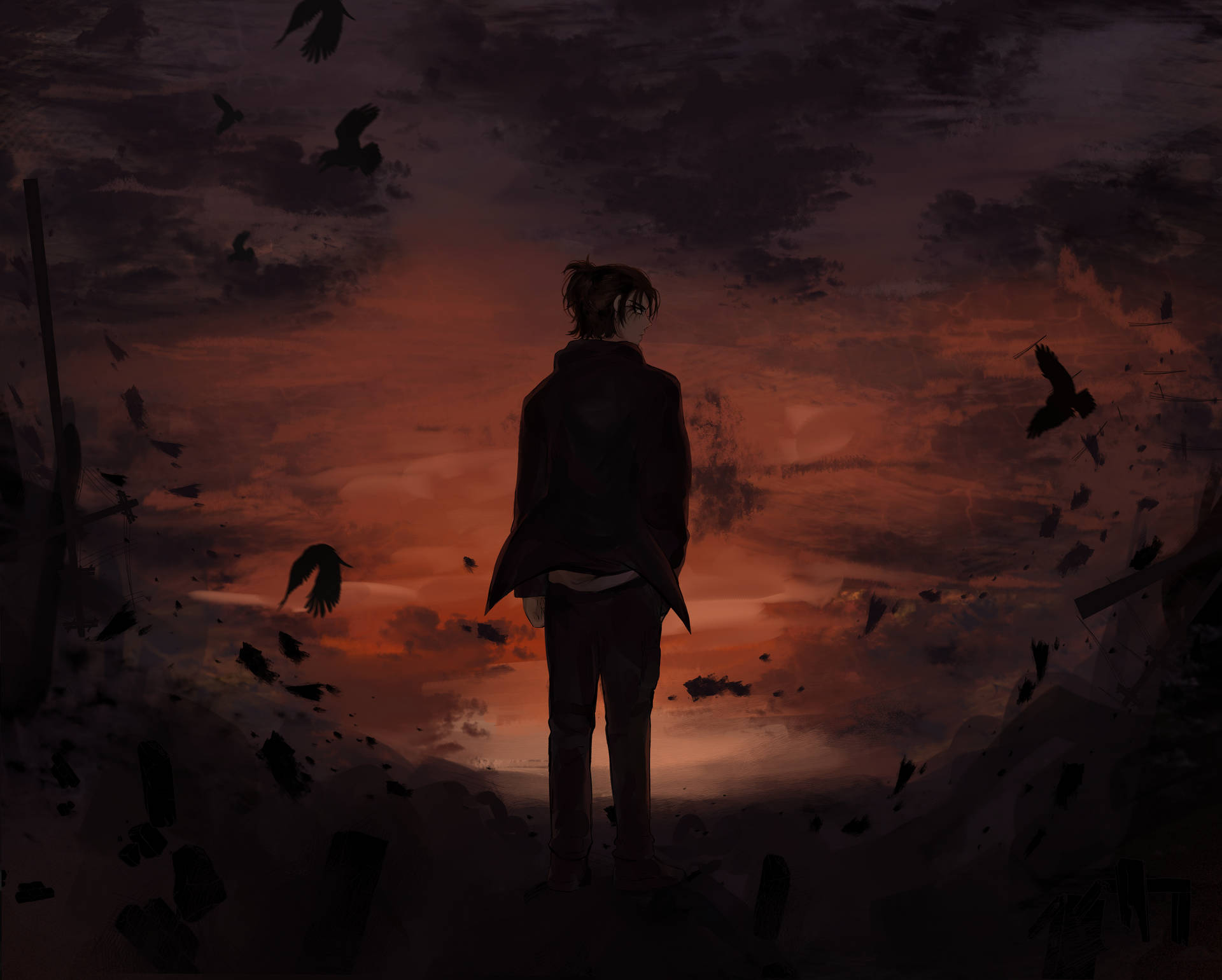 Eren With Crows Wallpaper
