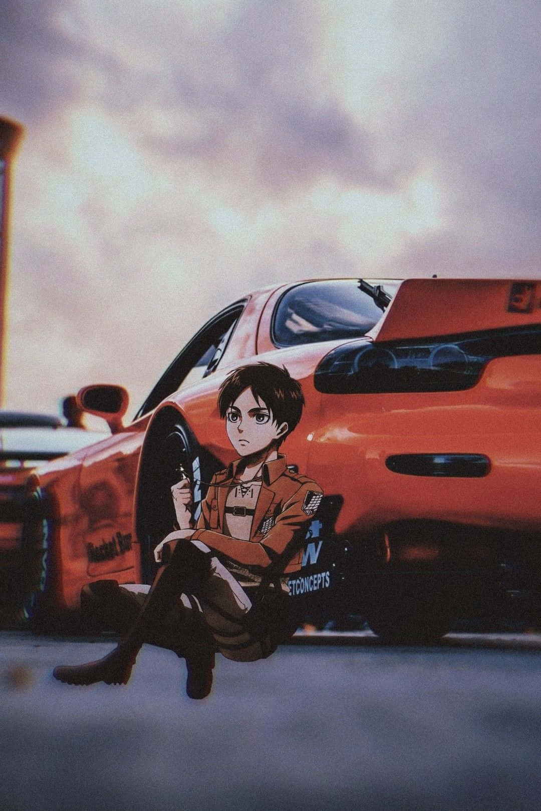 Eren Yeager Orange Car JDM Anime Wallpaper