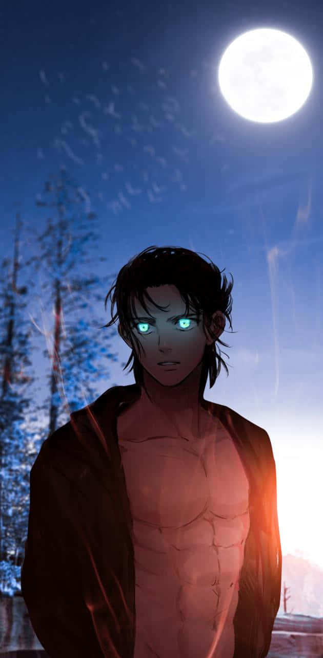 Eren Yeager PFP With Bright Moon Wallpaper