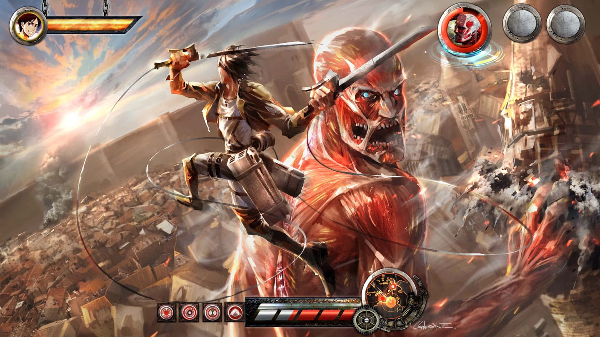 Eren Yeager Vs Colossal Titan Game Wallpaper