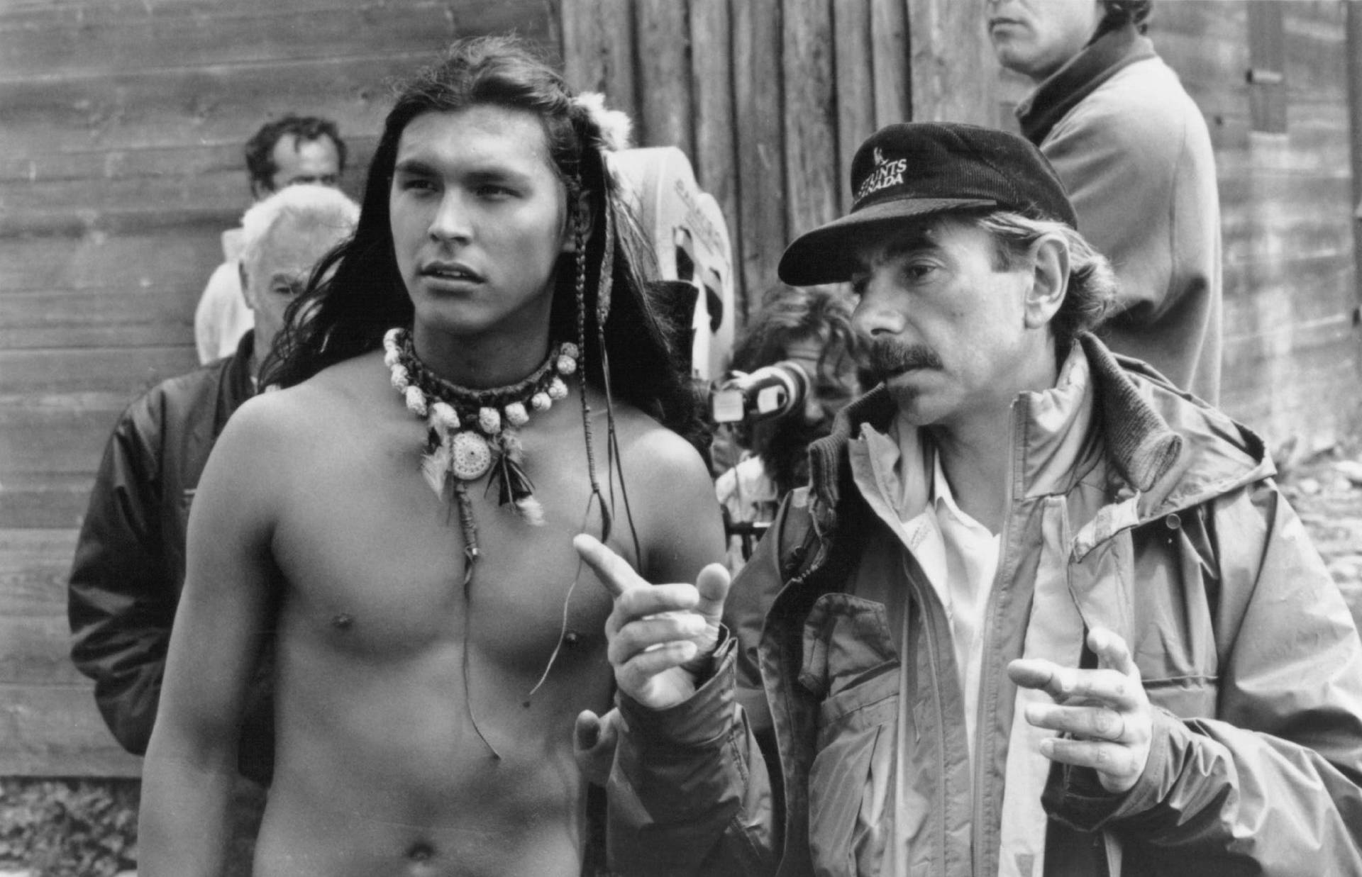 Eric Schweig With Director Black And White Wallpaper