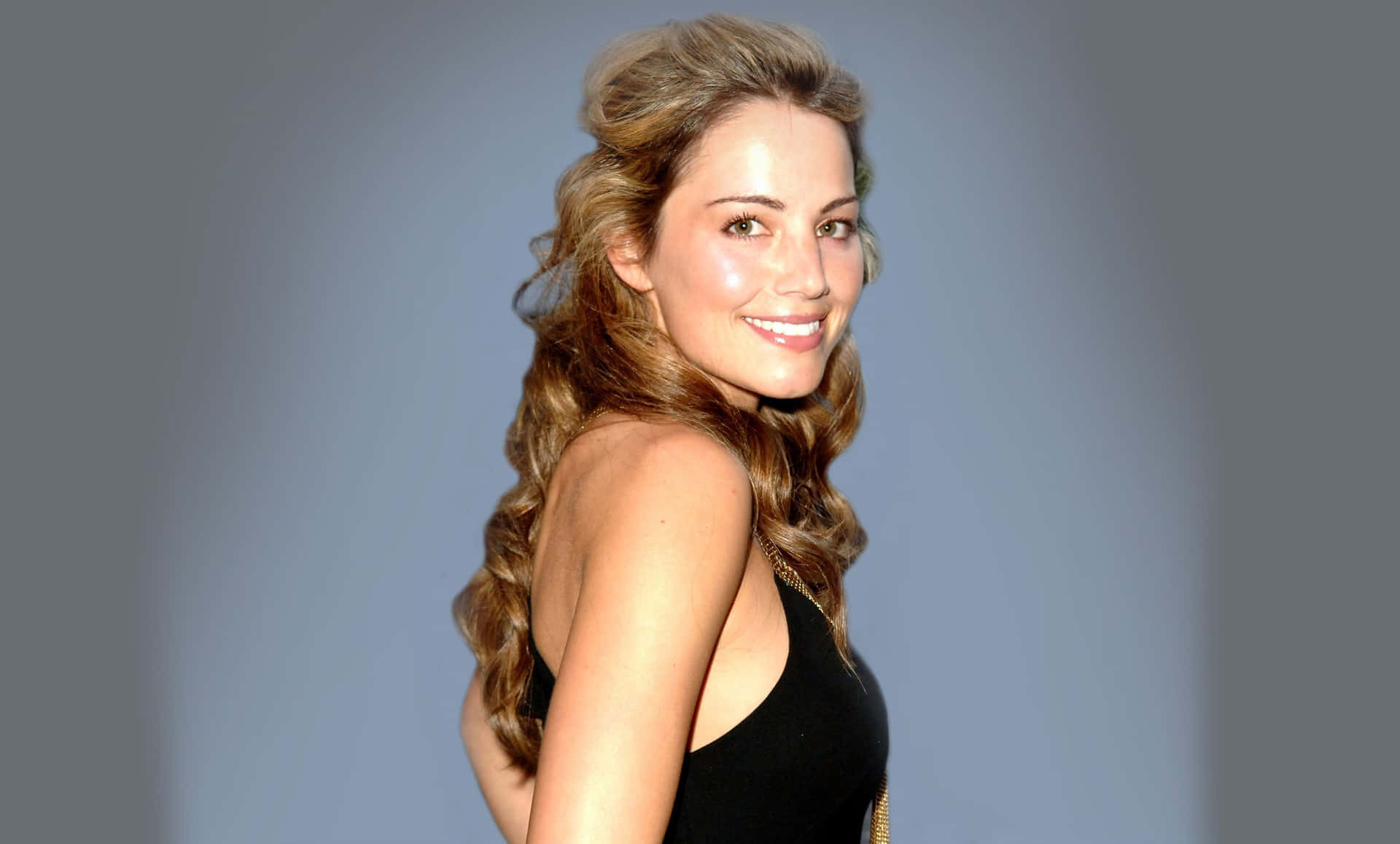 Erica Durance Smiling Black Dress Wallpaper