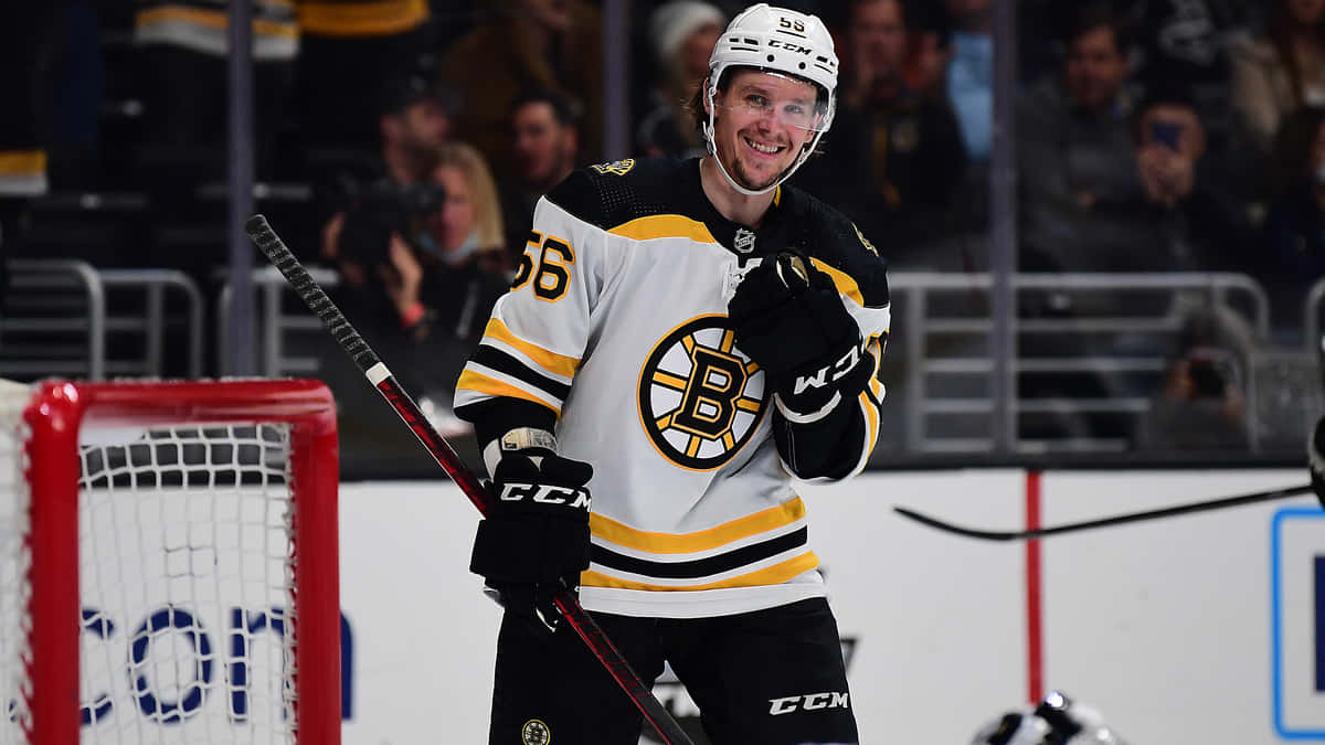Erik Haula Boston Bruins Hockey Player Smiling On Ice Wallpaper