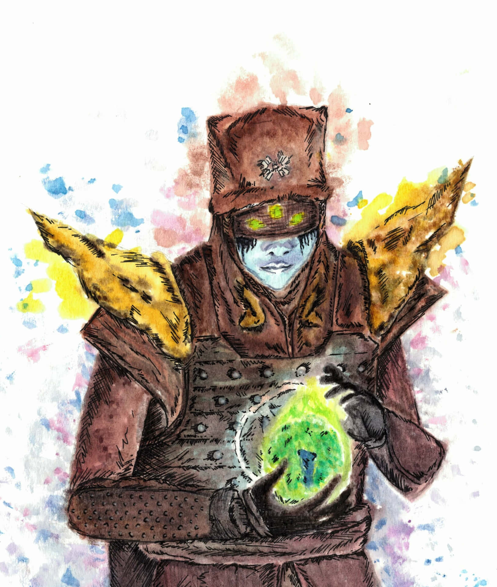 Eris Morn Houdt Groene Orb Achtergrond