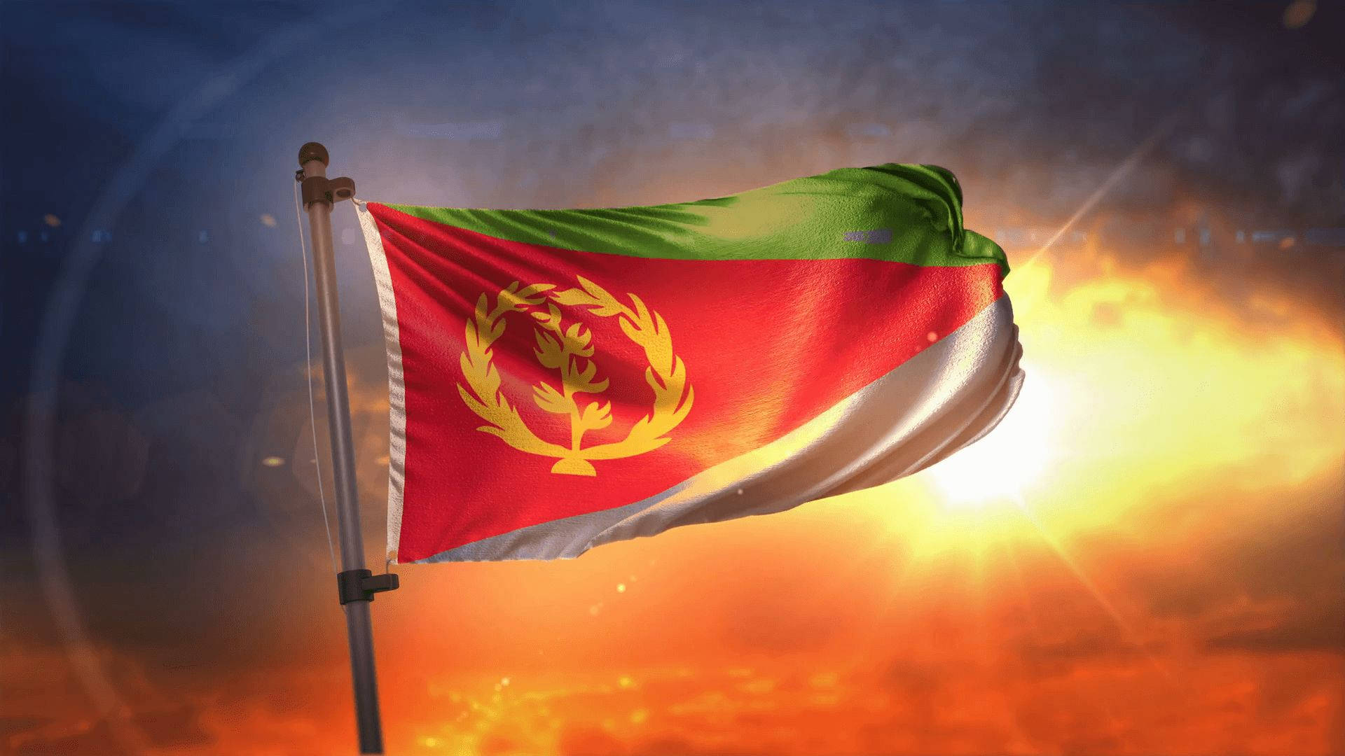 Eritrea Flag In The Sky Background