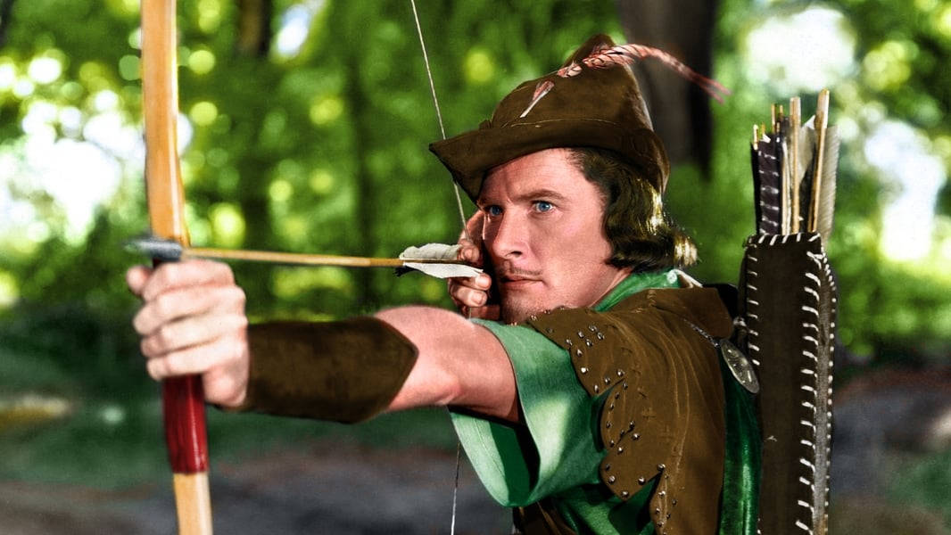 Errolflynn Als Robin Hood, Der Einen Pfeil Zielt. Wallpaper