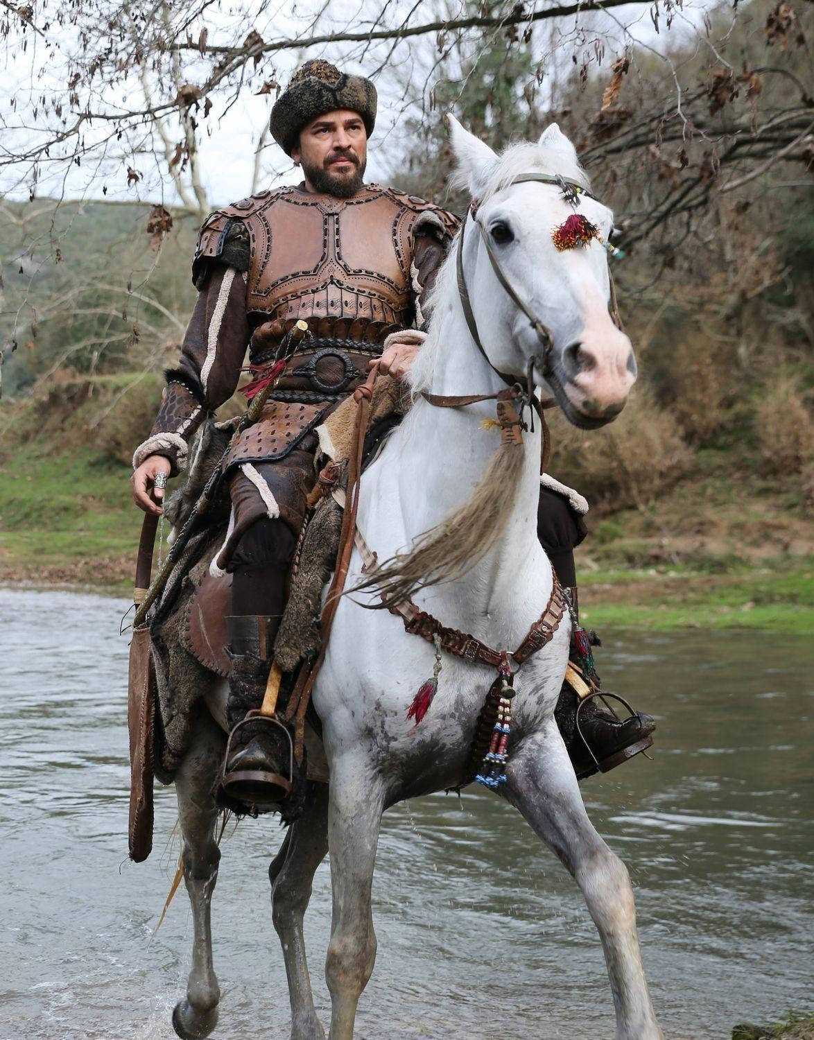 Ertugrul Gazi Riding Horse On River Wallpaper