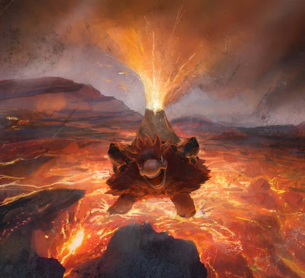 Erupting Camerupt Surrounded By Lava Wallpaper