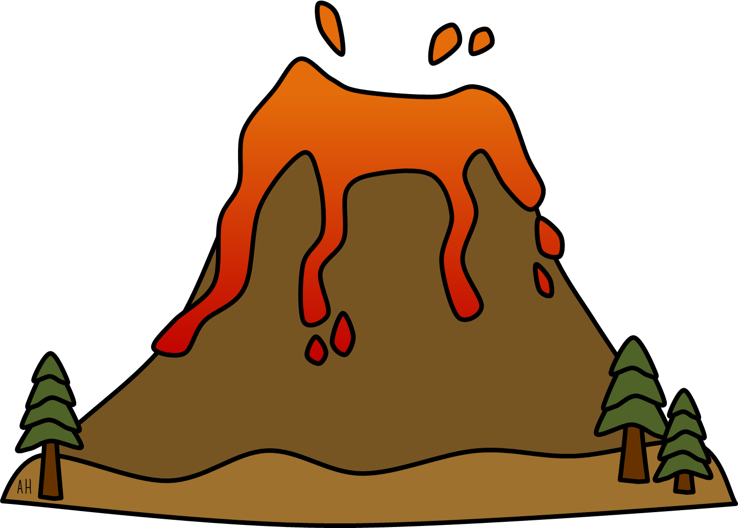 Erupting Volcano Cartoon Illustration PNG