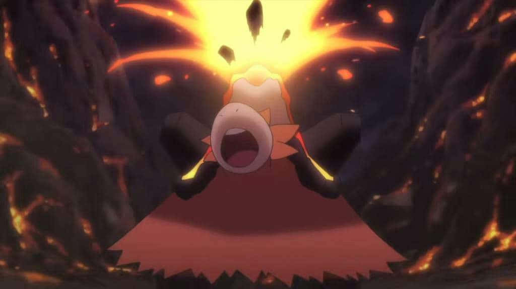 Udbrud af vred Camerupt Pokemon på rød baggrund Wallpaper