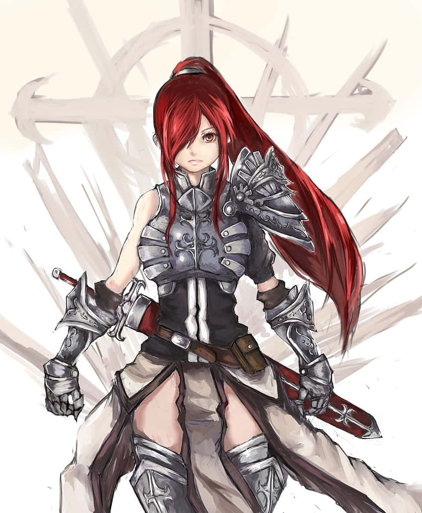 Erza Scarlet, a powerful wizard from the anime Fairy Tail. Wallpaper