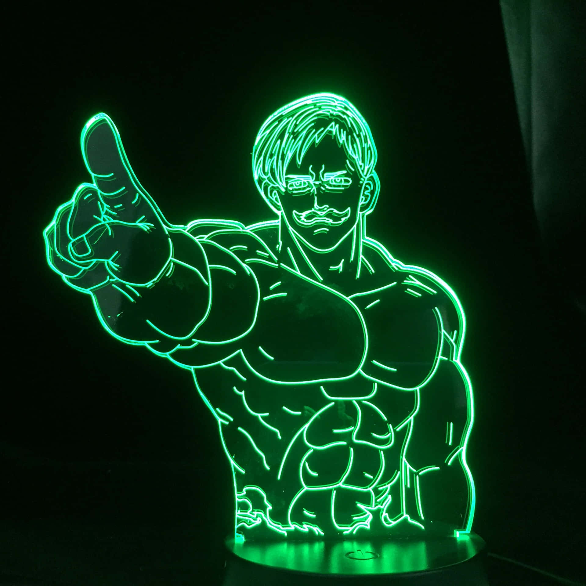 A Green Led Light With A Man In The Middle