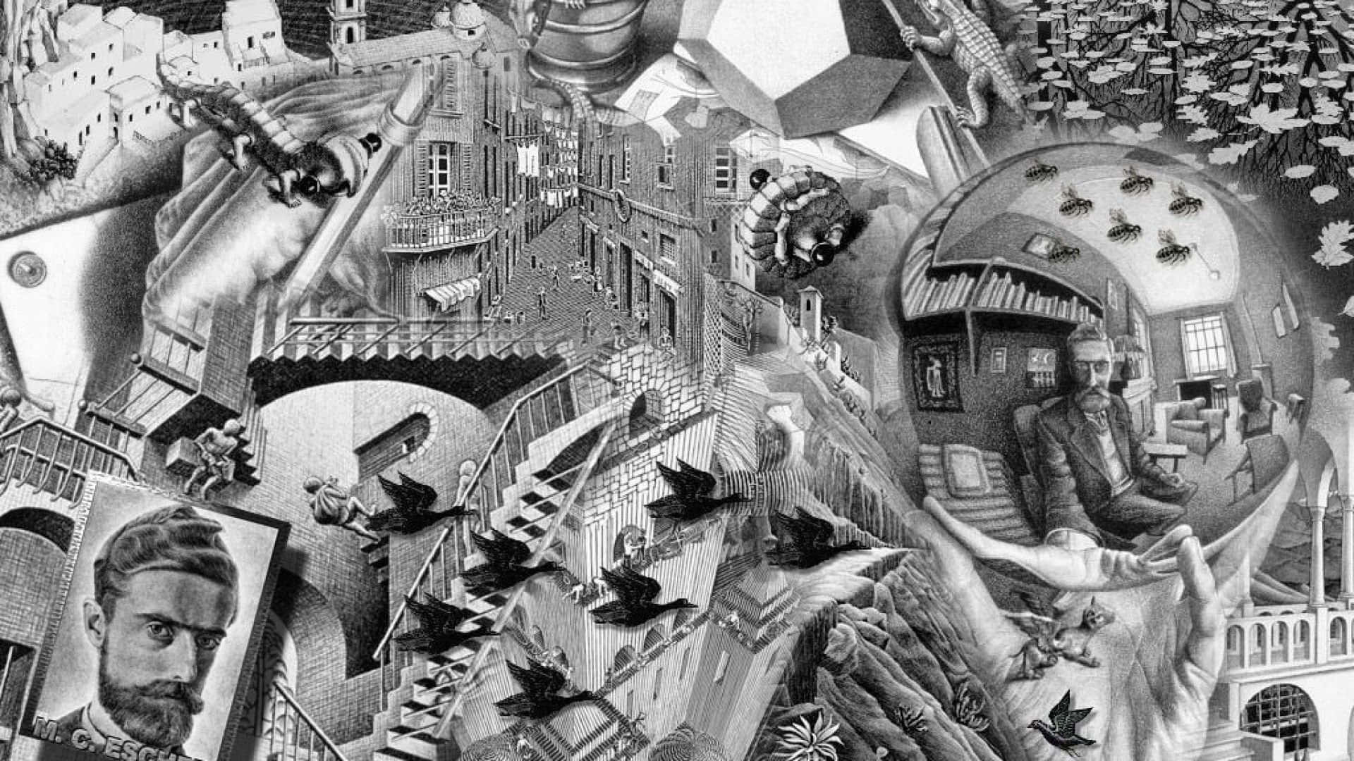 A Black And White Drawing Of A City Wallpaper