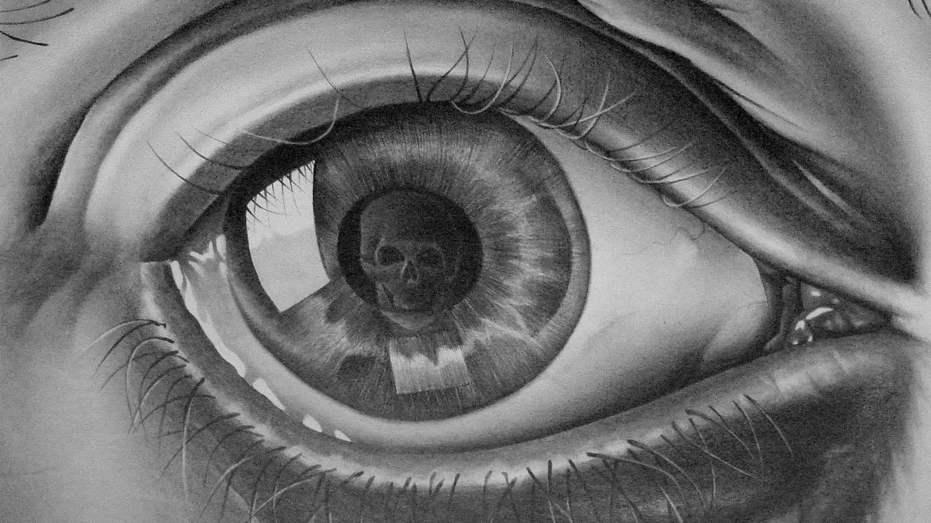 En tegning af et øje med et kranie i det. Wallpaper