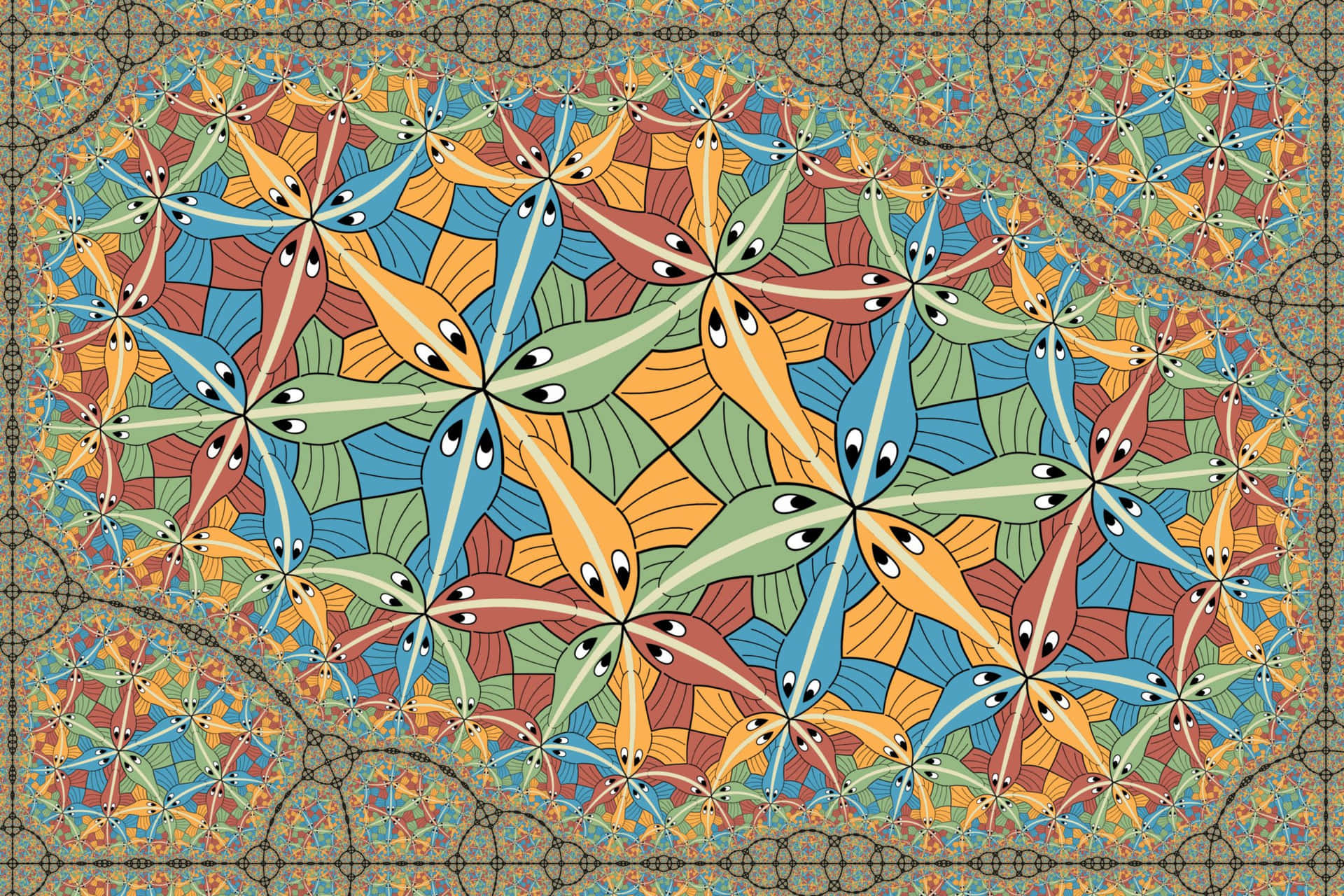 Et farverigt fraktallignemønster med et farverigt design. Wallpaper