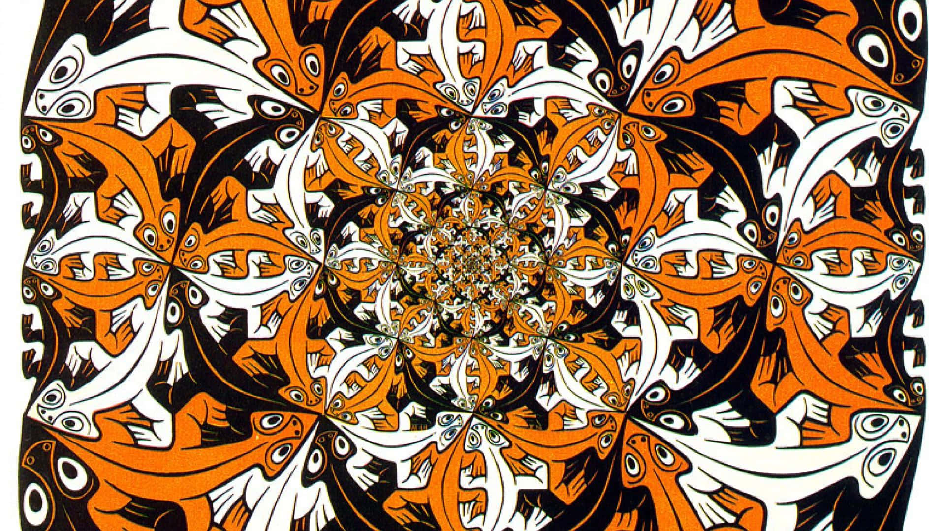 A Mandala With Orange And White Designs Wallpaper