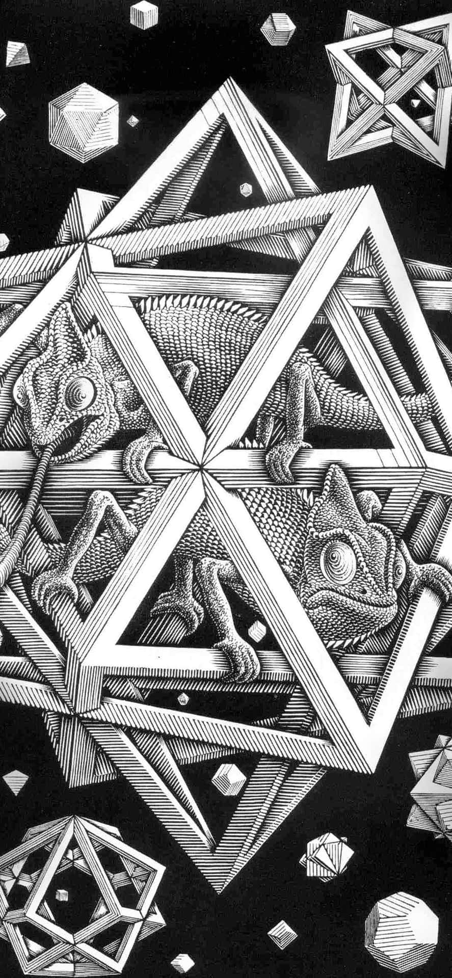 Stjerner Maurits Cornelis Escher Kunstskene Pluss 3D Illusioner Skrivebord Tapet Wallpaper