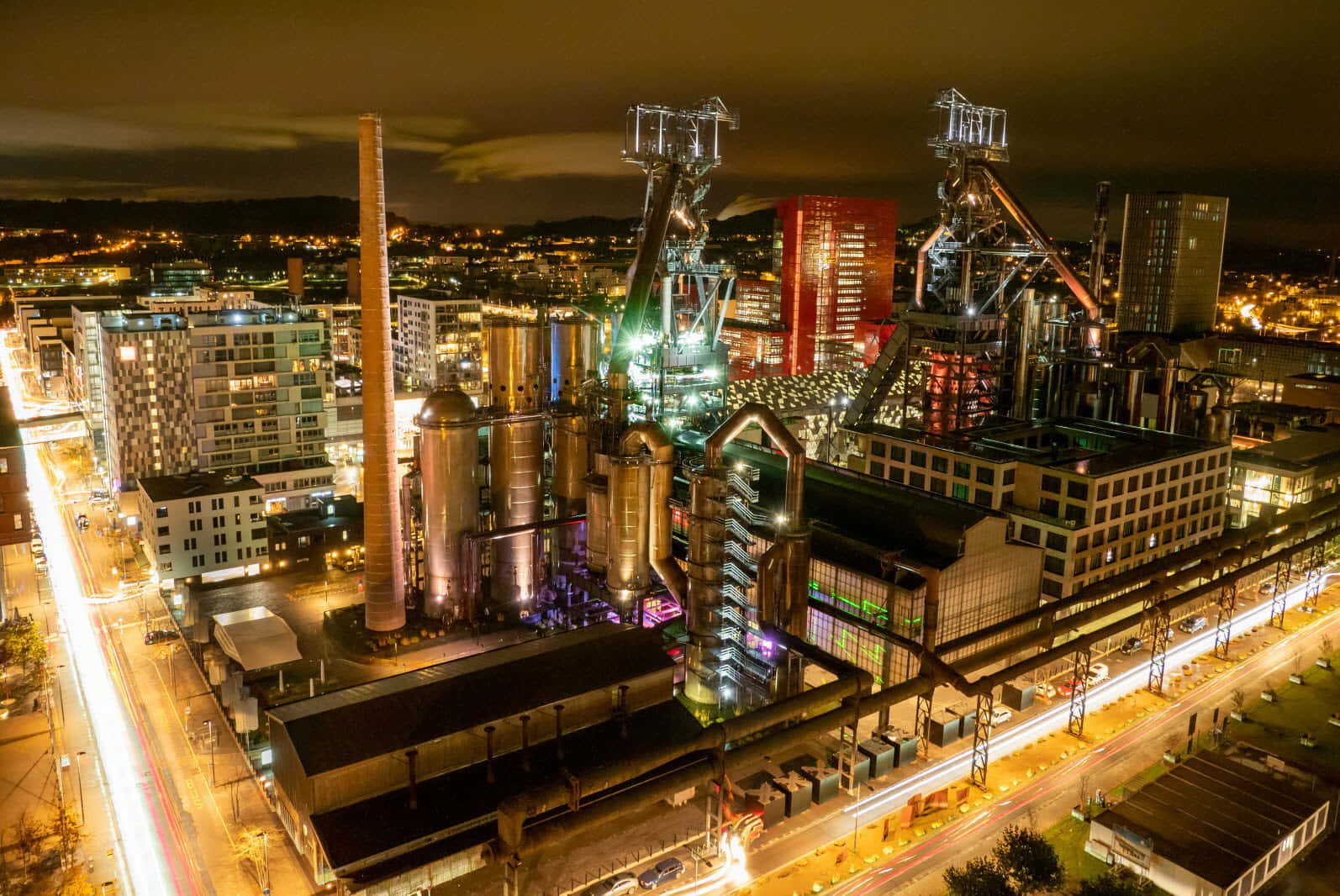 Esch-sur-alzette Industriell Nattutsikt Bakgrunnsbildet