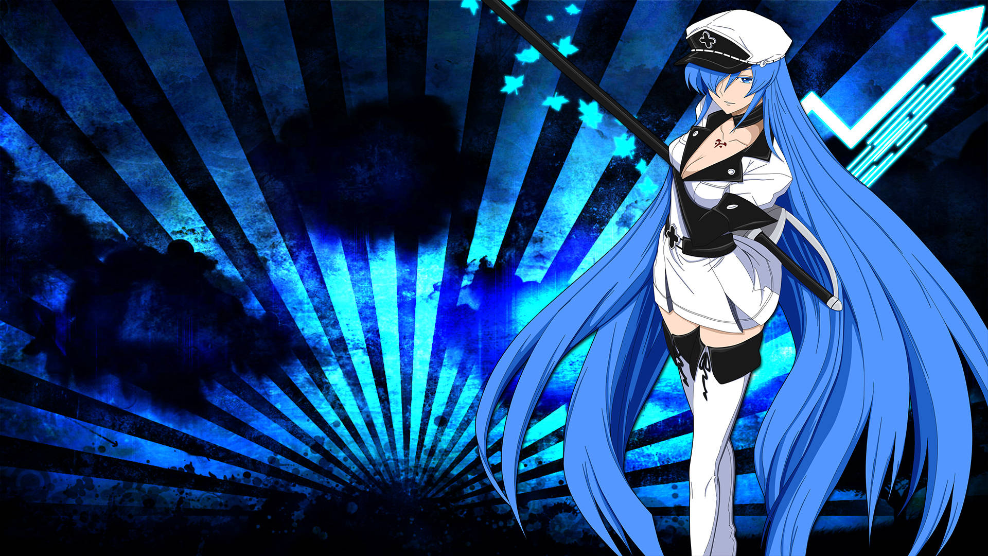 Esdeath Con Raggi Blu Sfondo